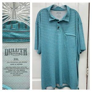 Duluth Trading Company blue striped polo men's 3xl zippered‎ front pocket